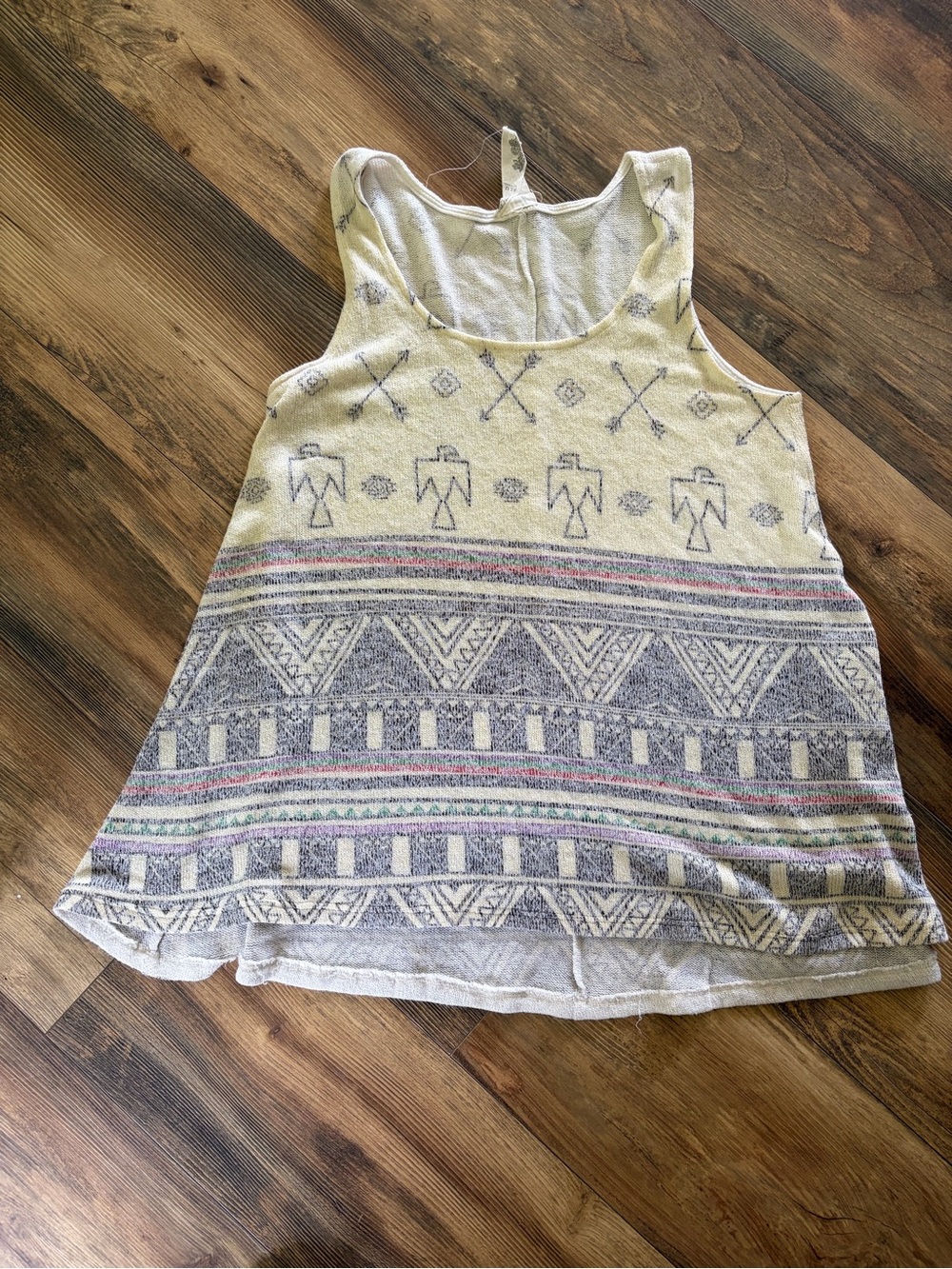 Blu Pepper Cream Tank Top with Gray Aztec Stripe Accents